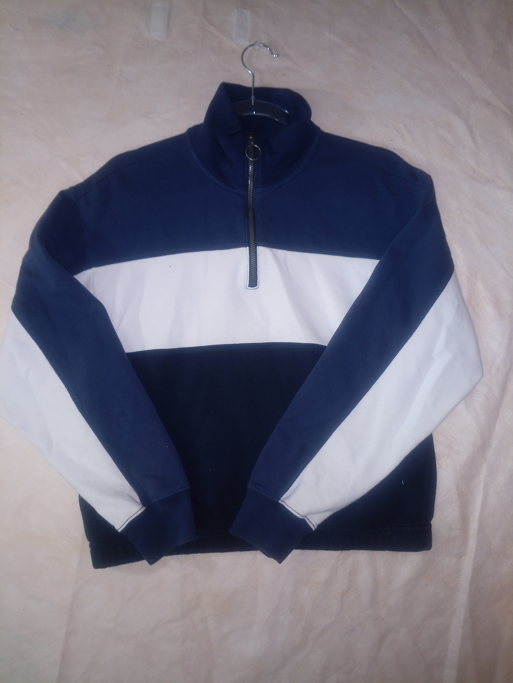 Abercrombie & Fitch Navy and White Zip-Up Quarter Sweatshirt Sz S